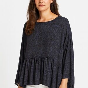 Masscob Blue Printed Peplum Blouse Relaxed Fit Size L Viscose Wool Made In Spain